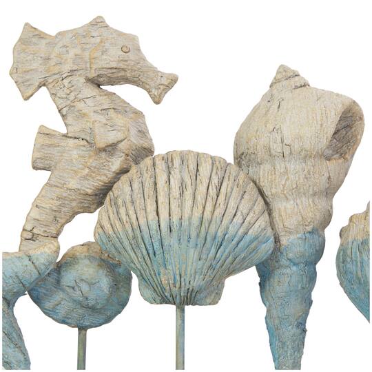 13.75" Light Blue Polystone Ombre Shell & Seahorse Textured Sculpture